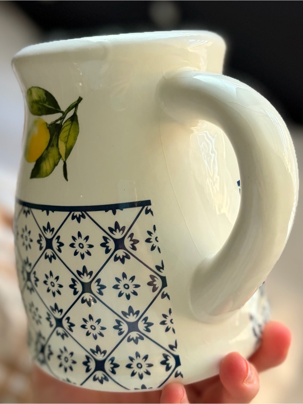 Citrus Kitchen Ceramic Lemon Pitcher in Blue and Yellow Kitchenware - Picture 2 of 6